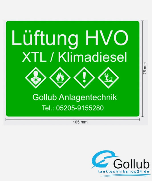 Beschilderung Lüftung Atmungsmast HVO | XTL | Klima-Diesel