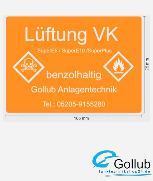 Beschilderung Lüftung Atmungsmast VK (Super, E5, E10, SuperPlus)
